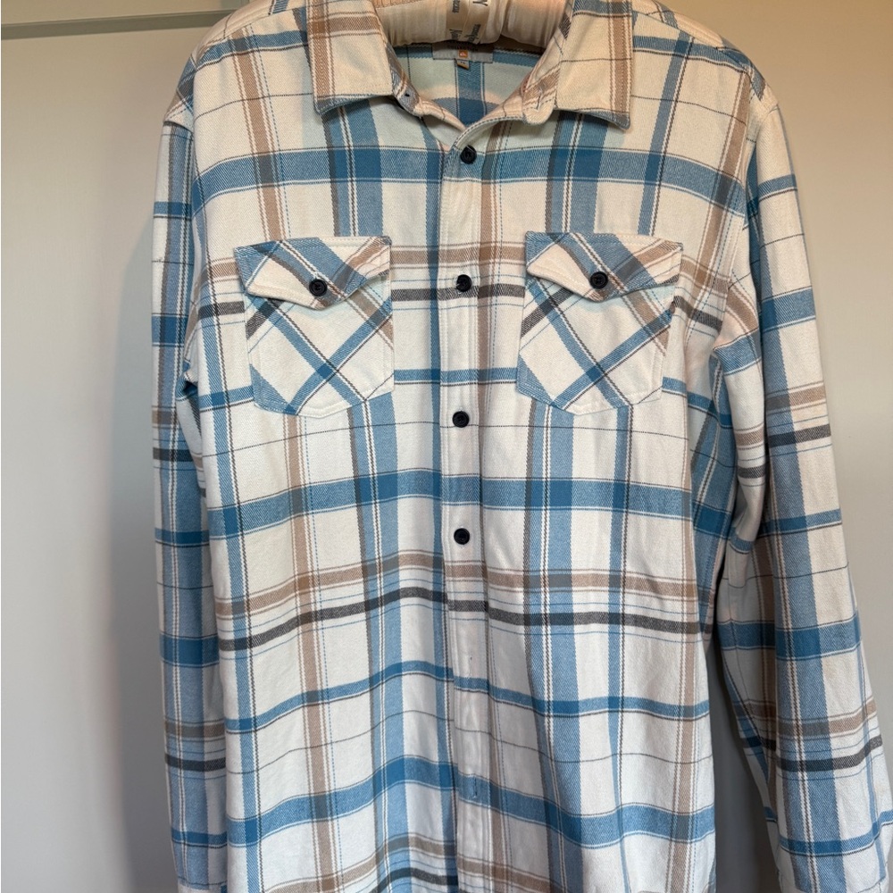 Blue and Brown Casual Button Down Shirt with Plaid Design
